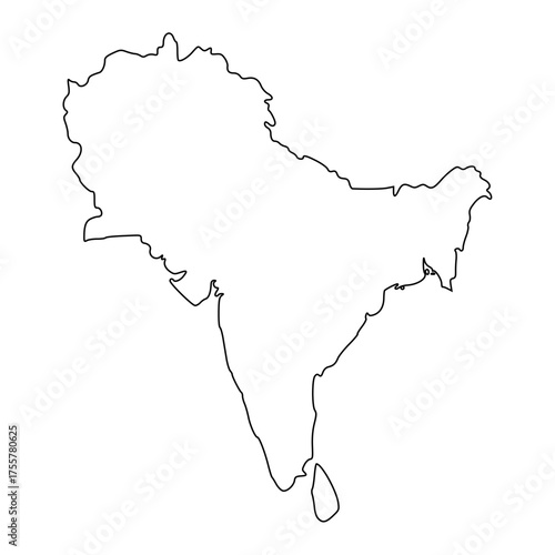 South Asia outline map. South Asia map vector. South Asia map on white background