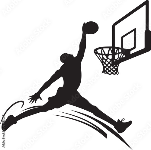 basketball player performing a dynamic slam dunk