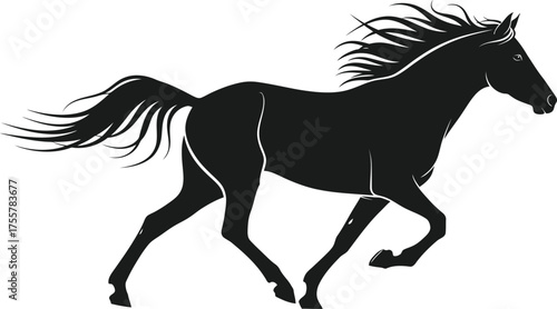Silhouette of a horse running isolated on white background graceful and powerful animal in motion, vector illustration