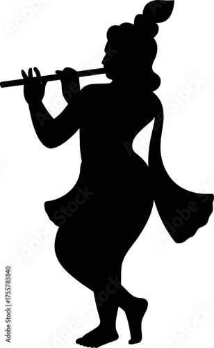 black silhouette krishna playing flute clip art preview