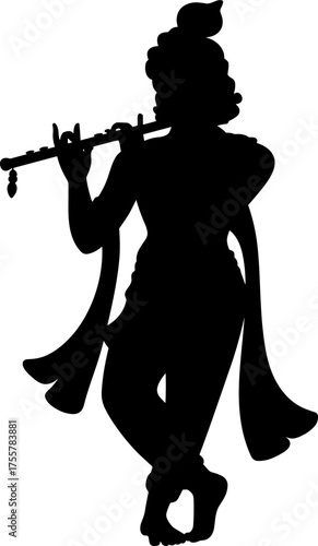 black silhouette krishna playing flute clip art preview