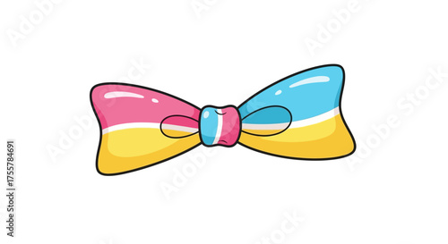 Cartoon Bow Tie with Pink Yellow and Blue Colors and Black Outline.