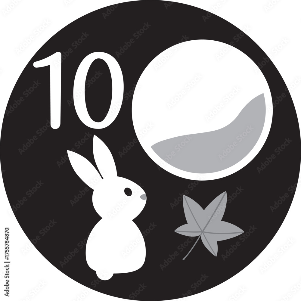 Obraz premium 10月の可愛いウサギと月のアイコン