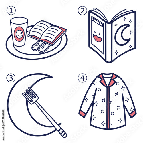 Illustrations of bedtime routine items