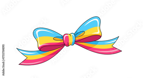 Pansexual Pride Bow Tie Illustration with Pink Yellow and Blue Stripes.