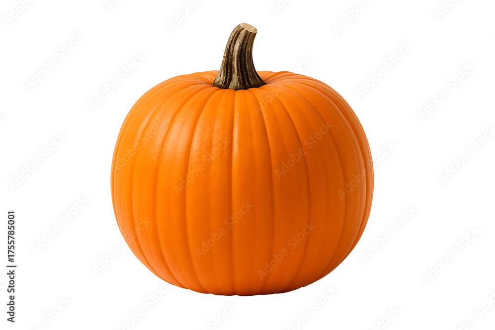 Obraz premium Fresh uncut and uncarved orange pumpkin with a stem a natural and traditional autumn vegetable perfect for decorating or creating your own halloween jack-o'-lantern isolated on transparent background