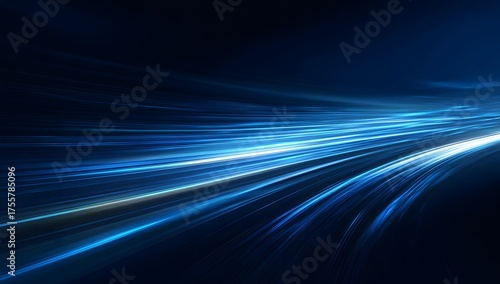 Abstract streaks of luminous blue and white light trails emanating from a bright source in the darkness isolated on transparent background