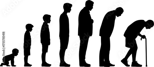 Human Evolution from Child to Grandfather Silhouette Vector Illustration