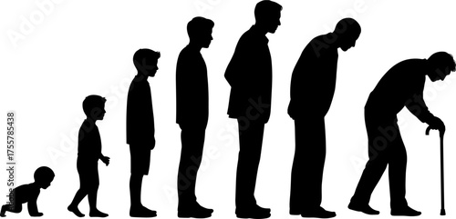 Human Evolution from Child to Grandfather Silhouette Vector Illustration