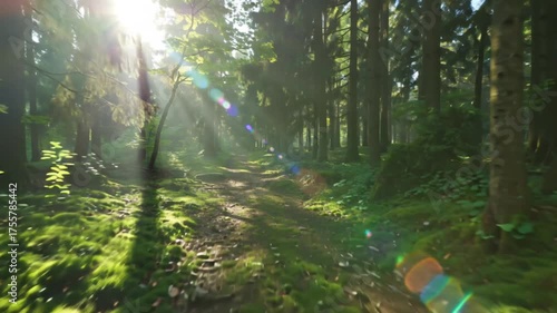 peaceful walk through a sun-dappled forest