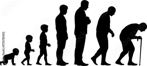 Human Evolution from Child to Grandfather Silhouette Vector Illustration