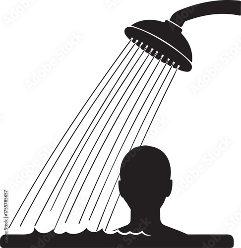 Vector art of silhouette of a person showering in water, silhouette art design