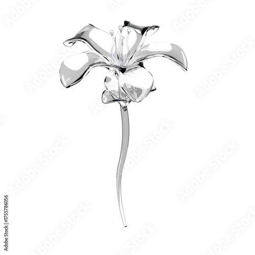 A Close Up Realistic 3D Rendered Silver Lily Flower With Green Stem And Transparent Background