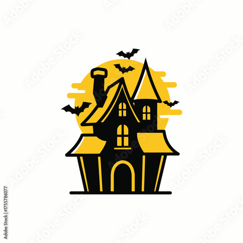 Spooky haunted house with bats and moon isolated on white background isolated on transparent background