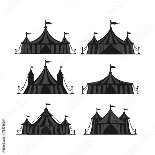 Vintage Circus Tent Silhouette Vector Set.