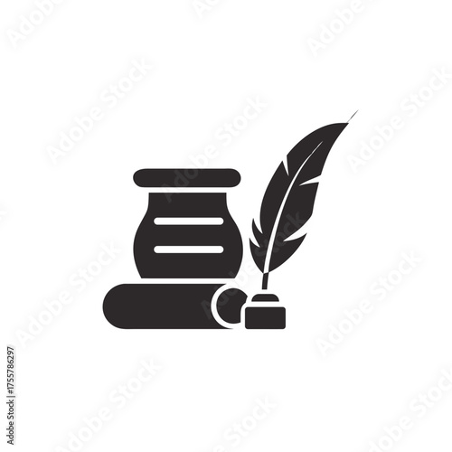 Classic quill pen and inkwell vector icon for writing and education designs scalable