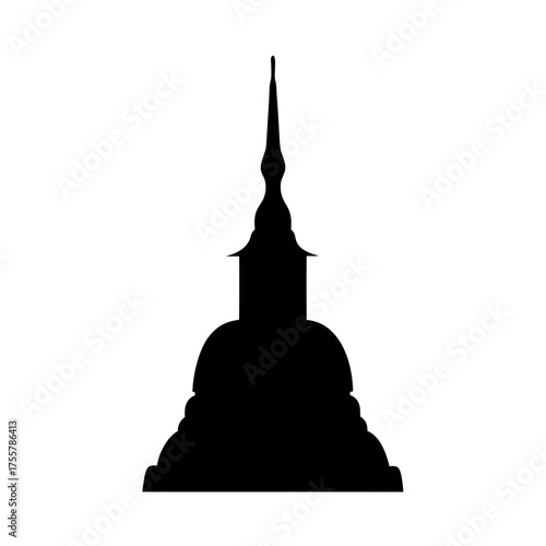 Silhouette of a Buddhist Pagoda Temple Tower Structure Against a White Background