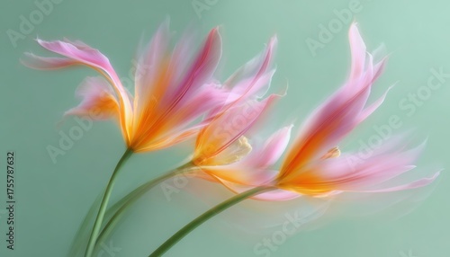 Ethereal and dreamy photograph of soft flowers in motion.