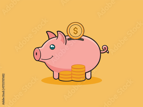 Illustration of a piggy bank overflowing with coins symbolizing financial growth and savings
