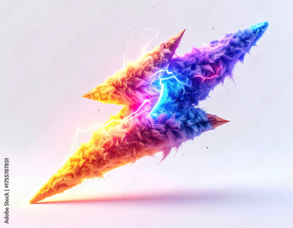 Obraz premium Fluffy lightning bolt with vibrant color transition and electric sparks colorful