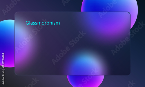 Modern dark glassmorphic background with glowing neon spheres in blue and purple tones, perfect for futuristic web design.