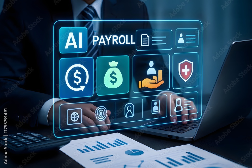 Fototapeta premium AI Payroll System Interface HR, Salary and Benefits Management