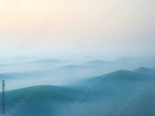 Subtle Mountain Serenity A Pale Blue Dreamscape of Rolling Hills and Gentle Mist Creating a Calming and Peaceful Atmosphere