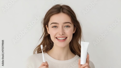 Smiling woman holds toothbrush and toothpaste showing importance of dental care in bright indoor setting