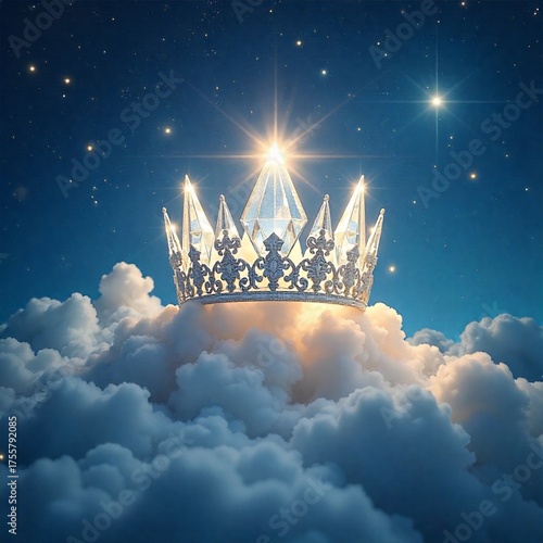 Celestial Crown Jewel Shimmering in the Night Sky Mystical Crown Resting on Fluffy Clouds amidst a Starry Expanse