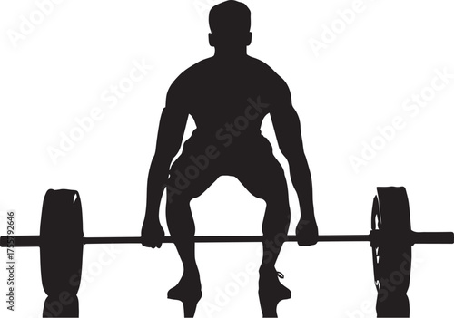 Silhouette of Athlete Performing Deadlift with Barbell in Squatting Stance
