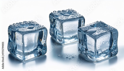 Ice Cubes Isolated On White Realistic Detail Set