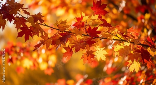 Autumn Maple Leaves Vibrant Orange Red Yellow Background Bokeh