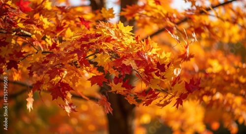 Autumn Leaves Displaying Vibrant Colors against a Blurred Background