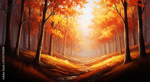 Pixel Art Forest Landscape with Orange and Yellow Autumn Foliage
