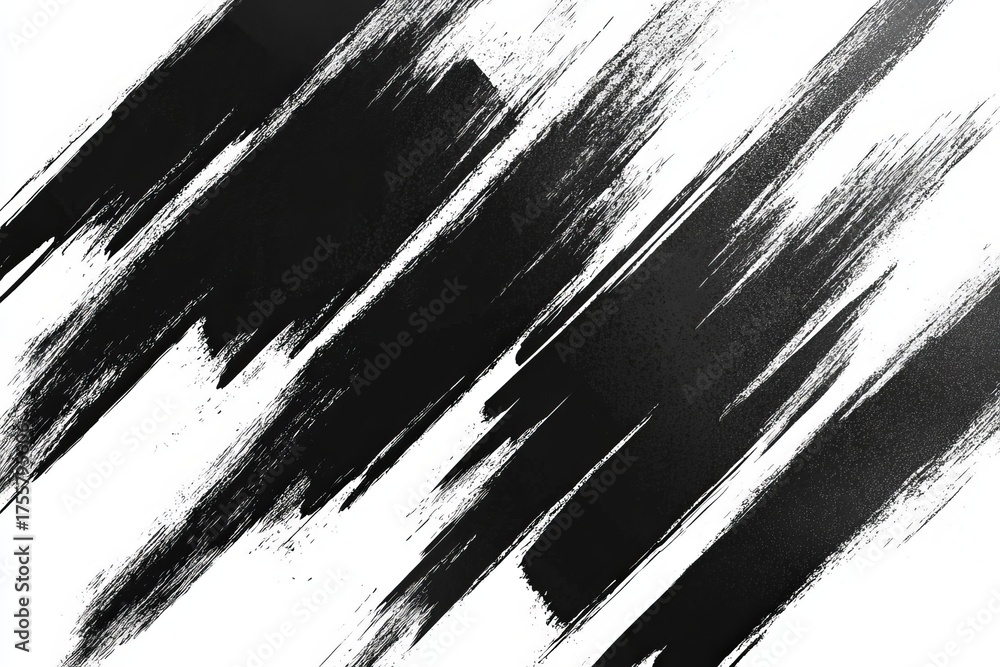 Obraz premium Abstract digital artwork featuring bold black brushstrokes diagonally sweeping across a white background, creating a high-contrast dynamic composition .