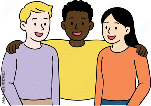 어깨동무를 하며 미소짓는 글로벌 친구들