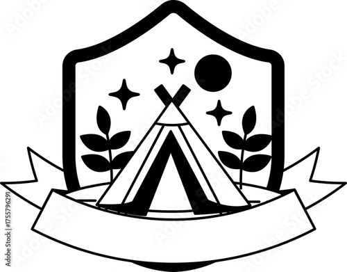logotype of a teepee with a moon