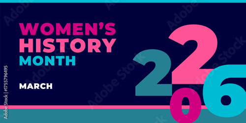 Women's History Month 2026. Text on the black background with numbers. Banner, poster, illustration Women s History Month for social media.