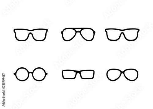 Collection of diverse eyewear styles illustrated as simple vector graphics icons