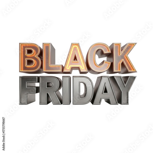 3d metallic black friday text with reflection isolated on transparent background