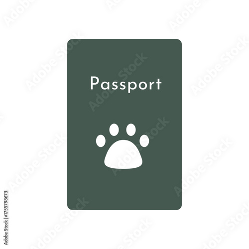 Vector illustration with pet passport in minimalitic design. Animal ID is used for immigration, travel with pet lovers. Paw print on cover of document. Flat cartoon style