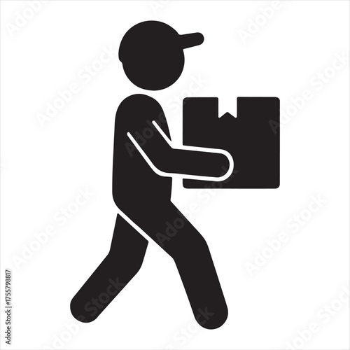 Pictogram delivery boy with box silhouette vector flat illustration design.