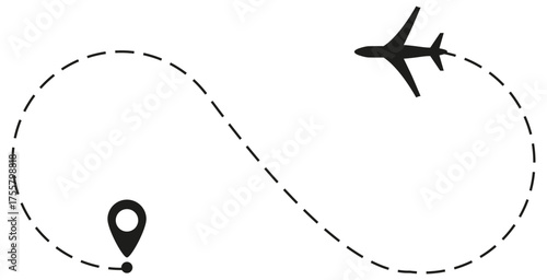 Airplane flight pattern design PNG. Dotted path route vector travel infographic icon