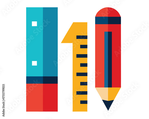 Pencil ruler eraser icons for education and design projects