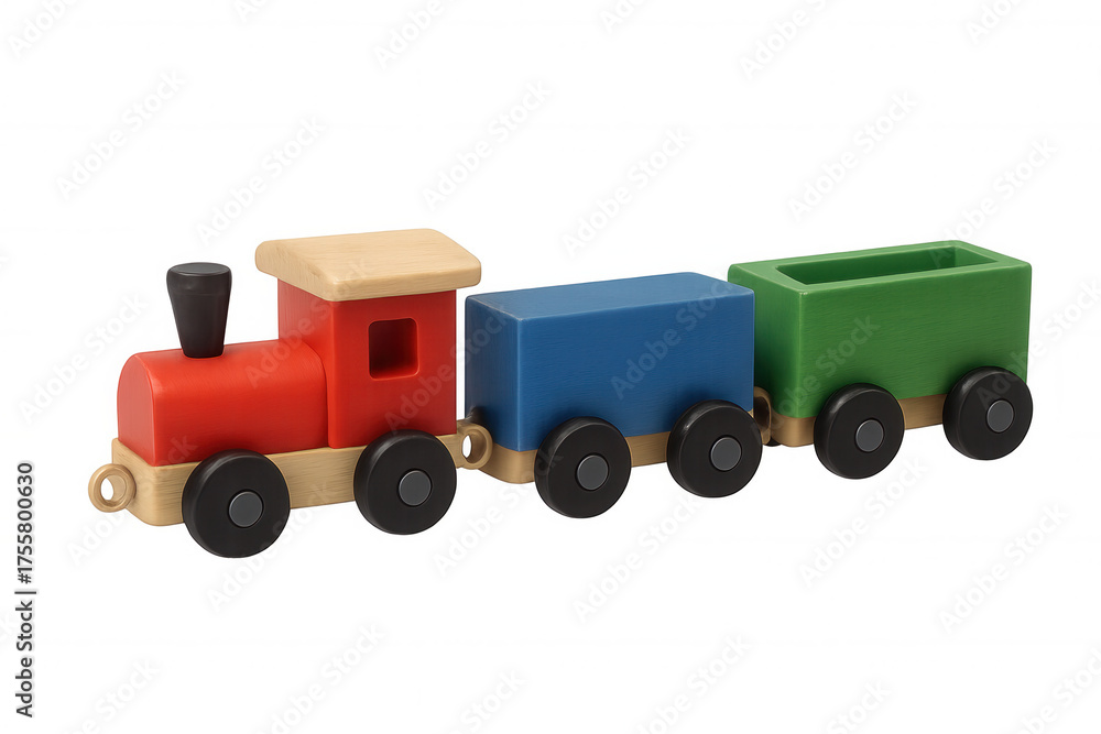 Fototapeta premium Wooden toy train with colorful blocks representing childhood play, education, and development on transparent background