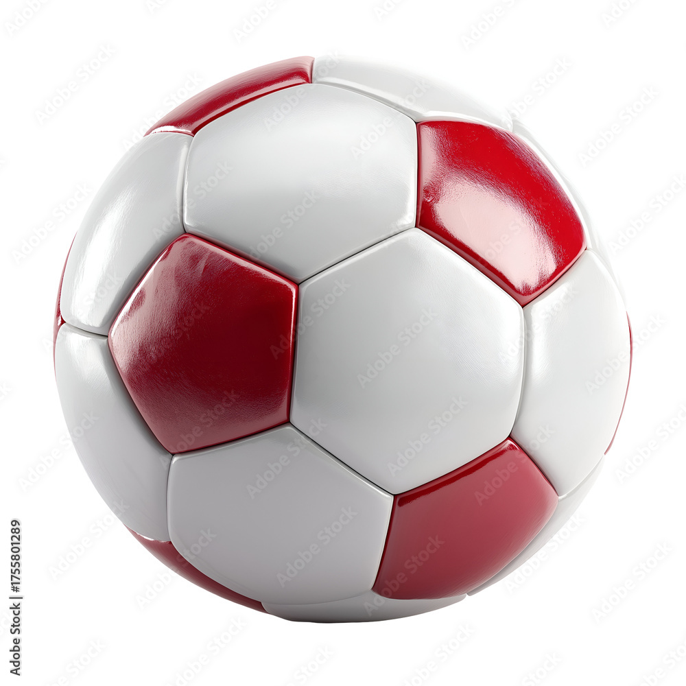 Fototapeta premium Red and white soccer ball equipment for sports and recreation