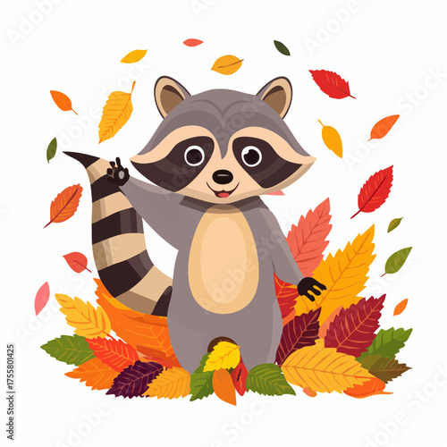 Waschbär im Herbstlaub
