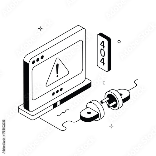 Isometric design showing website unplugged or connection lost error page.