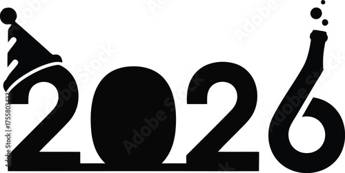 Happy new year 2026 celebration typography with party elements