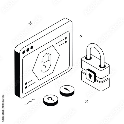 Isometric computer screen showing restricted web access warning
